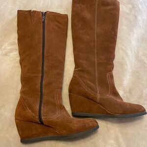 Target Merona Tall Suede Leather Chestnut Brown Women's Boots Sz 9.5 Wedge Heels
